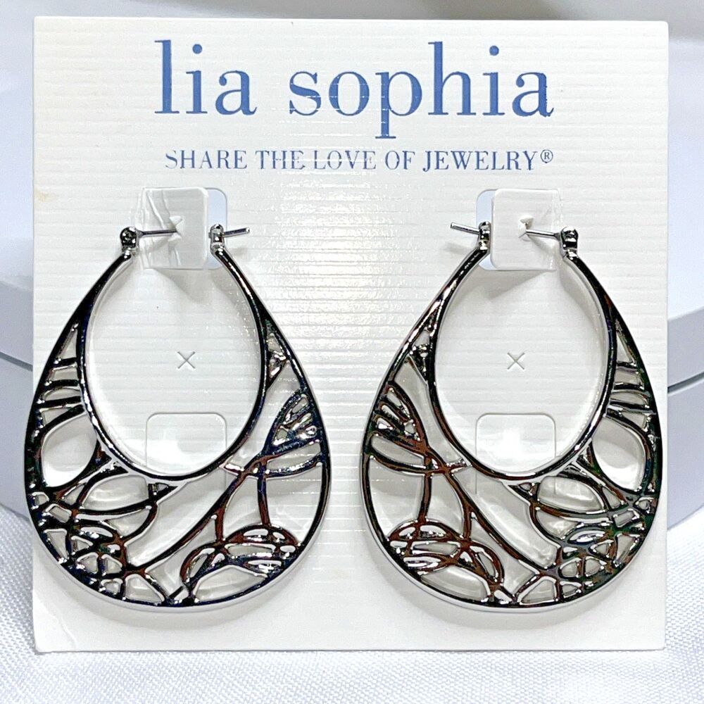 Lia Sophia Silver Tone Filigree Scrolled Teardrop Dangle Earrings